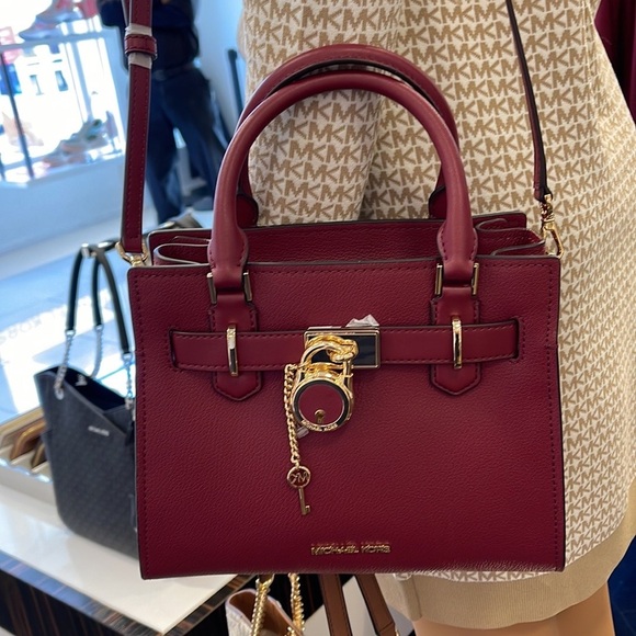 Michael Kors Handbags - Michael Kors Hamilton Small Satchel Shoulder Crossbody Bag Dark Cherry COLOR